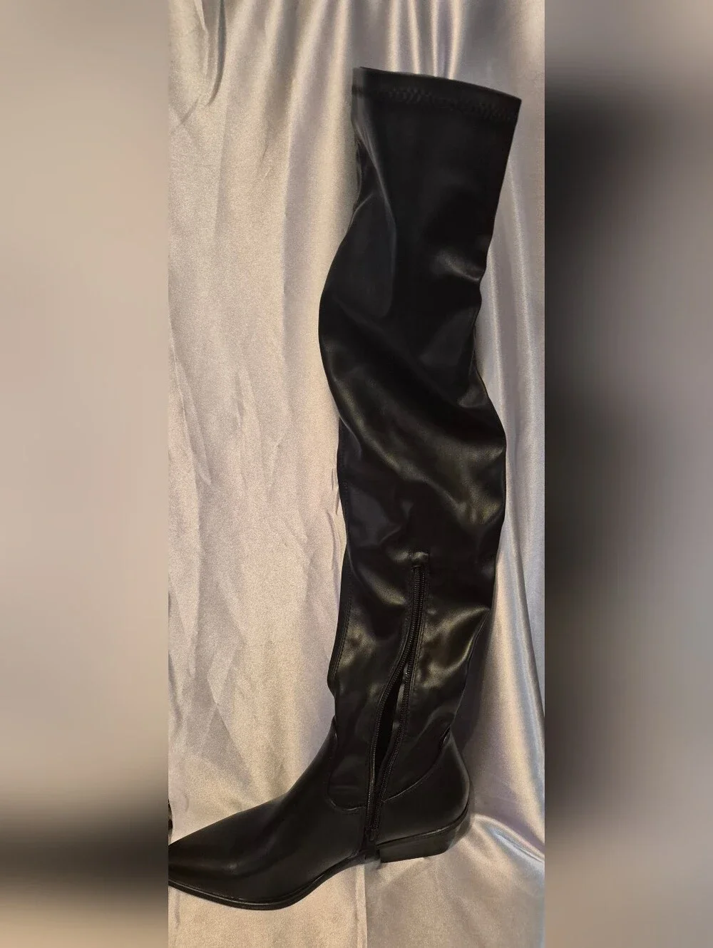 Women's Black Faux-Leather Over-the-Knee Jeans